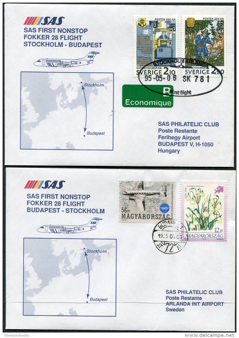 1995 Sweden Hungary SAS First Flight Covers (2) Stockholm  / Budapest.Slania - Covers & Documents