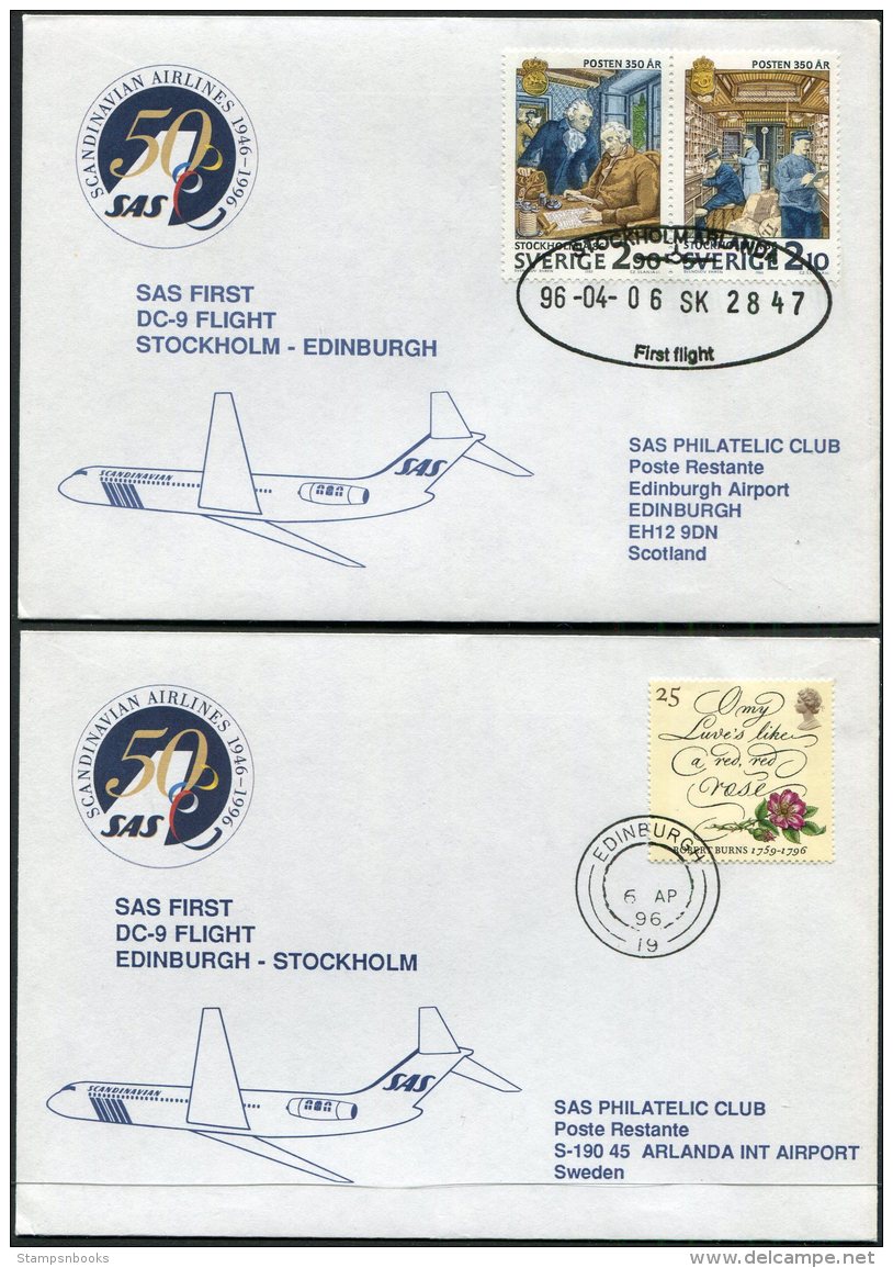 1996 Sweden Scotland SAS First Flight Covers (2) Stockholm  / Edinburgh. Slania - Covers & Documents