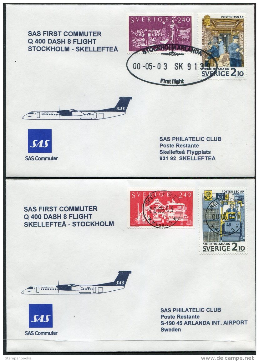 2000 Sweden SAS First Flight Covers (2) Stockholm  / Skelleftea. Slania - Covers & Documents