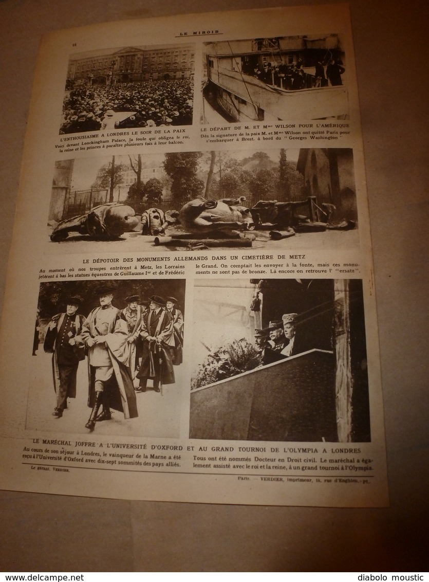 1919 LE MIROIR:Pendant signature du traité à Paris ,Francfort-sur-le-M encerclé;Une brave baleine trompe les anglais;etc