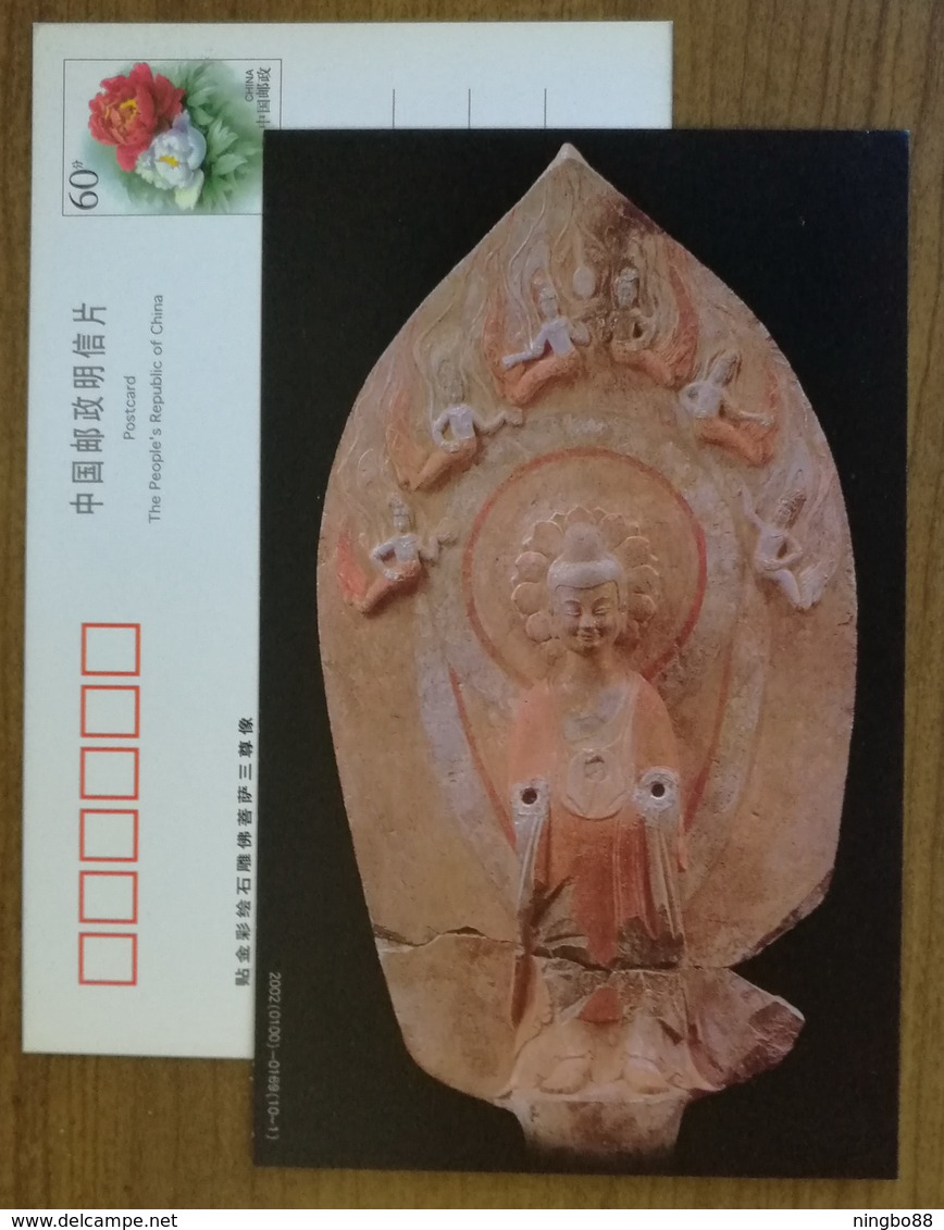 Rilievo Standing Stone Buddha Figure,applied Gold & Colored Painting,CN 02 Northern Wei Period Excellent Art PSC - Buddismo