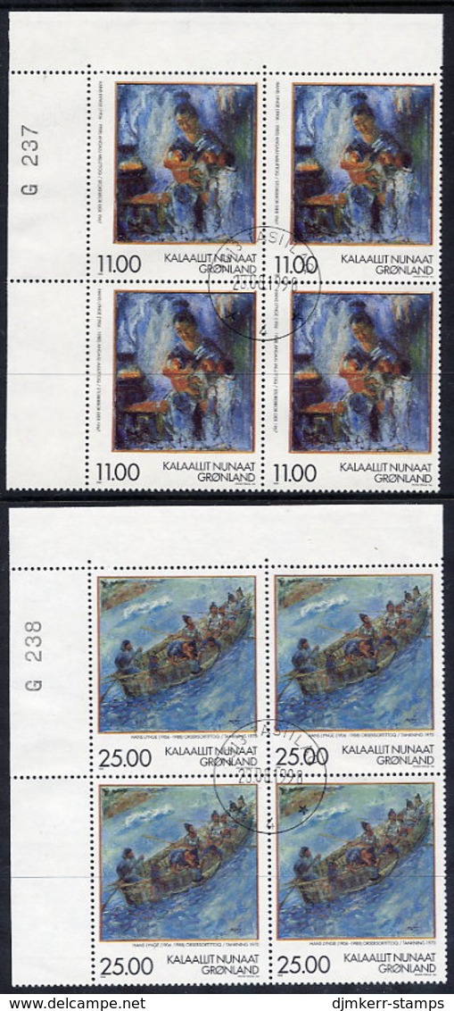 GREENLAND 1998 Hans Lynge Paintings In Used Blocks Of 4.  Michel 325-26 - Gebraucht