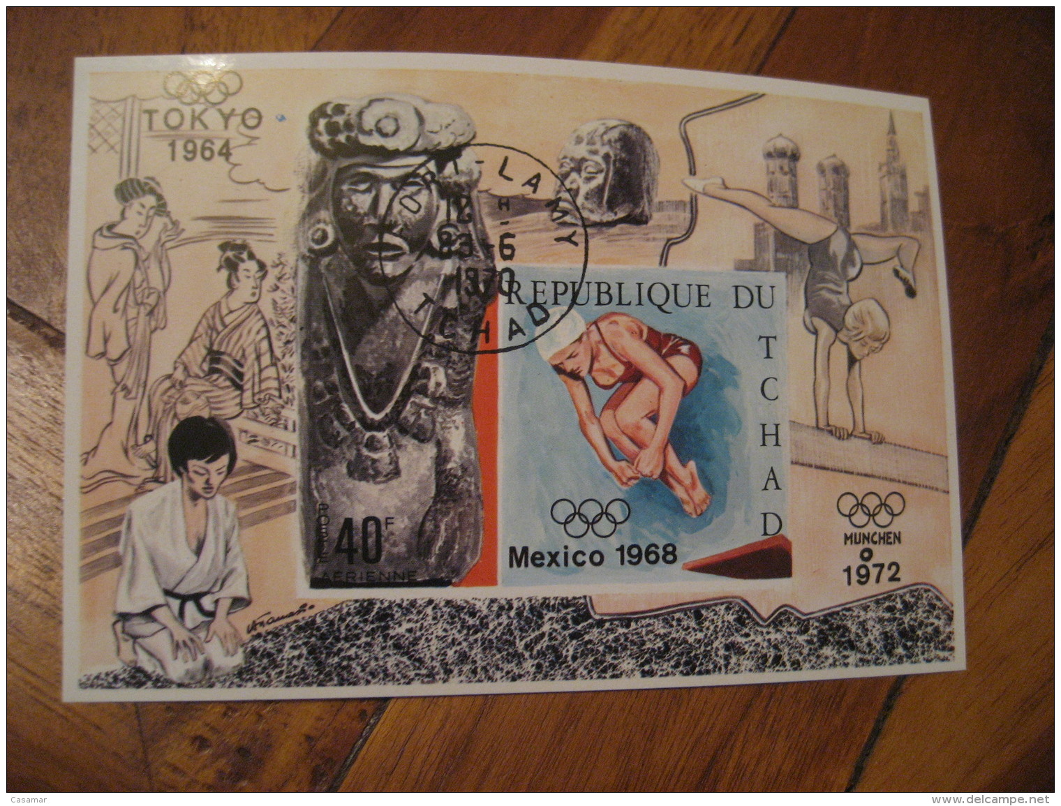 FORT-LAMY Tchad 1970 Cancel Imperforated Bloc MEXICO 1968 Olympic Games Olympics Mejico Diving - Zomer 1968: Mexico-City