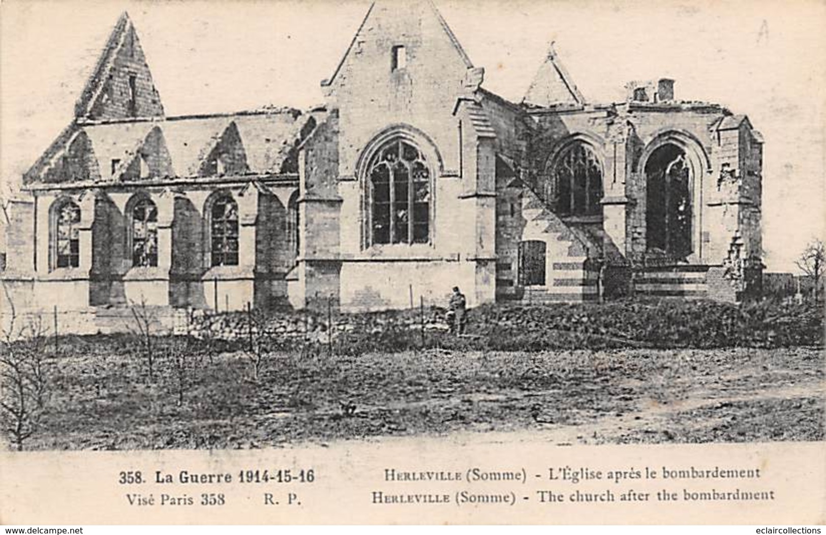 Herleville     80     Guerre 14/18   L'Eglise  Après Le Bombardement         (voir Scan) - Autres & Non Classés