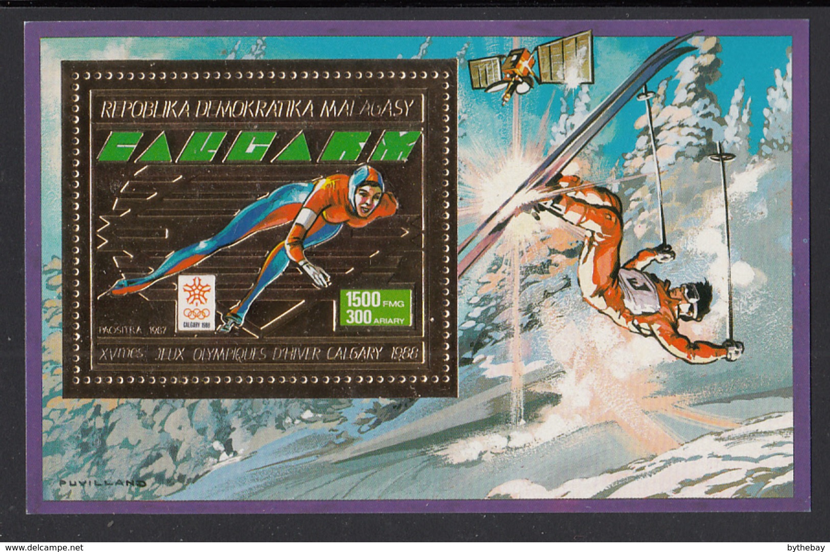 Madagascar 1987 MNH Scott #804A Souvenir Sheet 1500fr Speed Skating Calgary Winter Olympics - Madagaskar (1960-...)