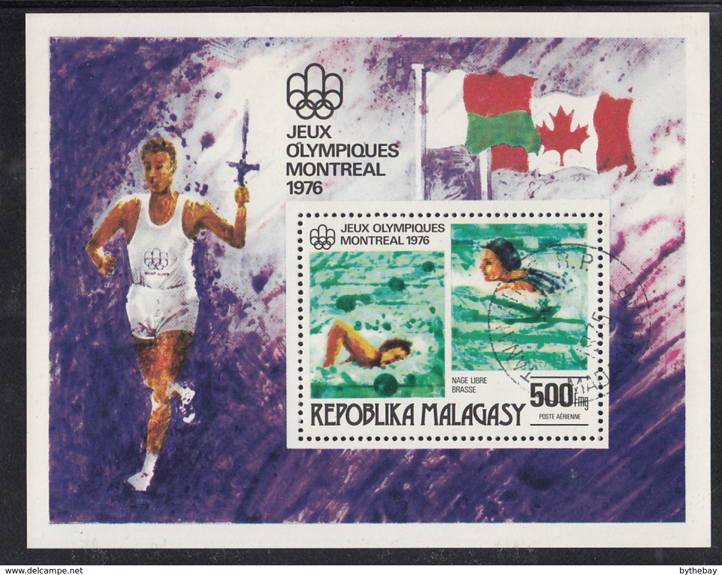 Madagascar 1976 Used Scott #C156 500fr Swimming Montrel Summer Olympics - Madagascar (1960-...)