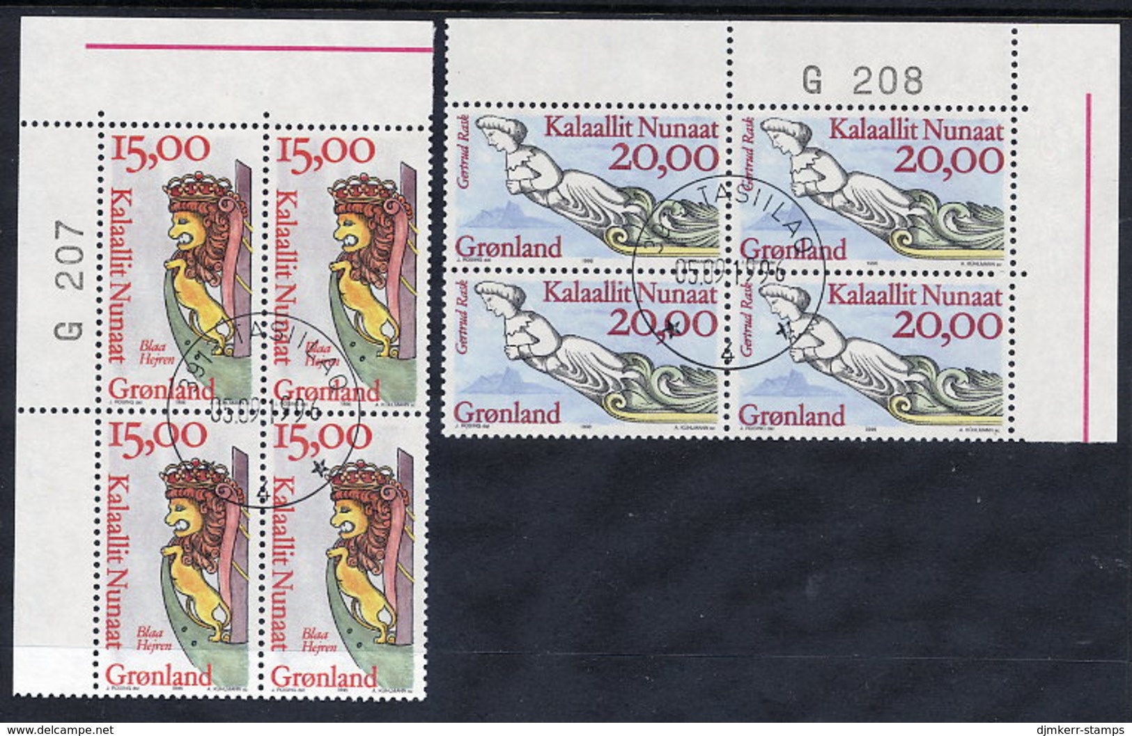 GREENLAND 1996 Ships' Figureheads  In Used Corner Blocks Of 4.  Michel 294-95 - Used Stamps