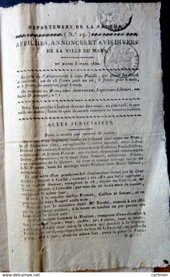 49 SAUMUR PROCES  CONSPIRATION D'OFFICIERS CONTRE LE ROI CARBONARI FRANCS MACONS 1822 HISTOIRE - Décrets & Lois