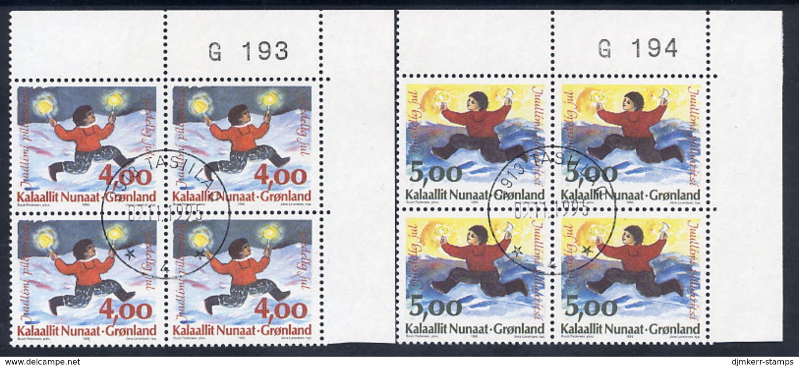 GREENLAND 1995 Christmas. In Used Corner Blocks Of 4.  Michel 279-80 - Usati