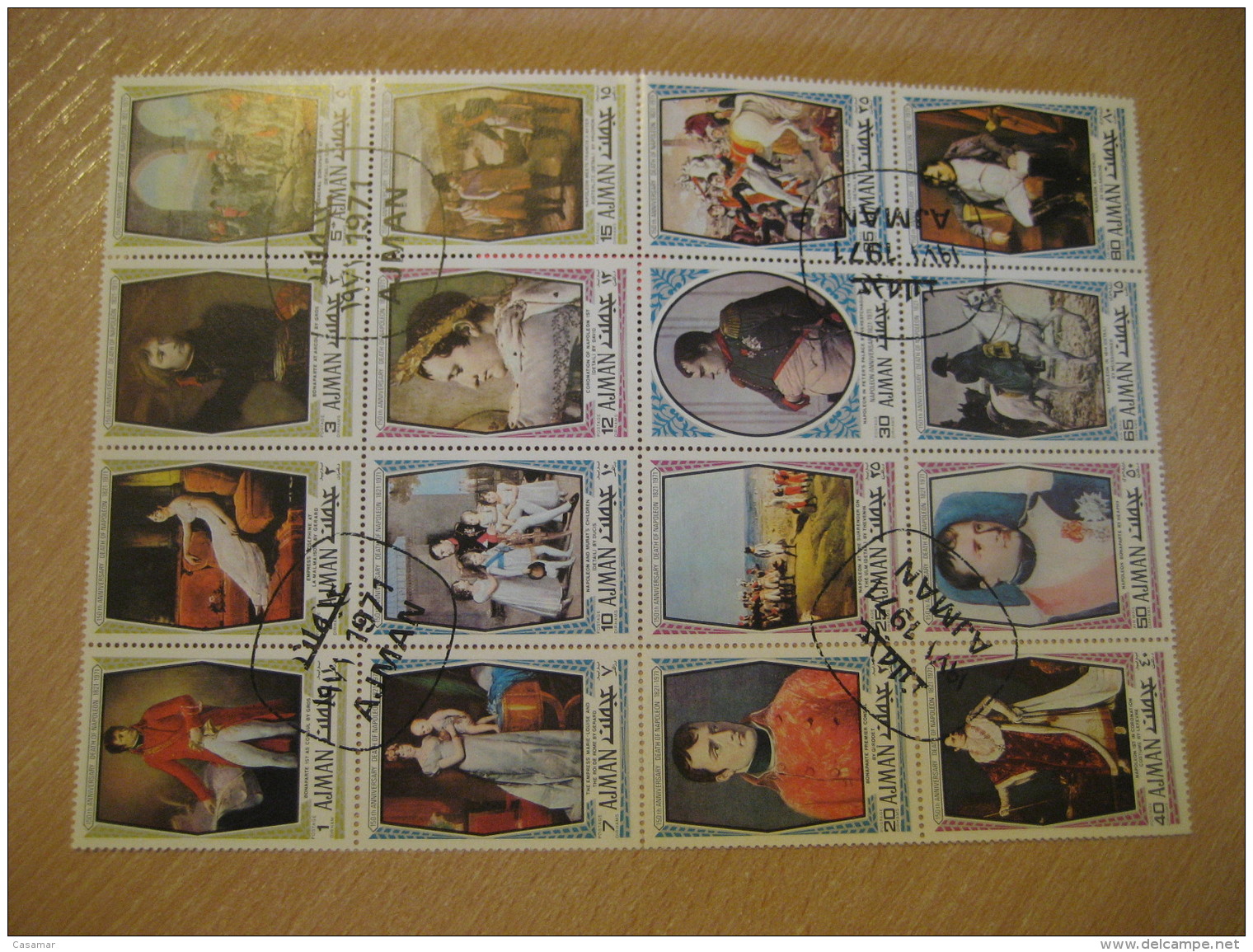 AJMAN 1971 Cancel Bloc 16 Stamp Sheet NAPOLEON History - Napoleon