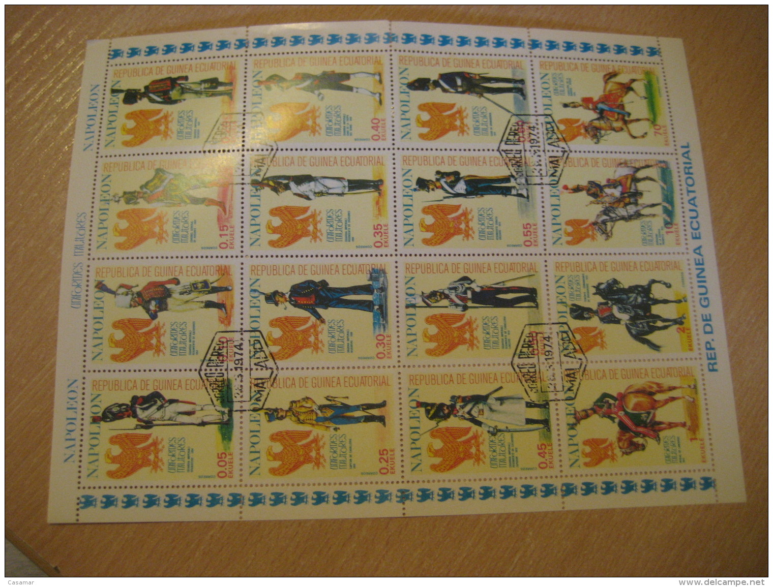 MALABO Guinea Ecuatorial 1974 Cancel Air Mail Bloc 16 Stamp Sheet NAPOLEON History Military Uniform - Napoleon