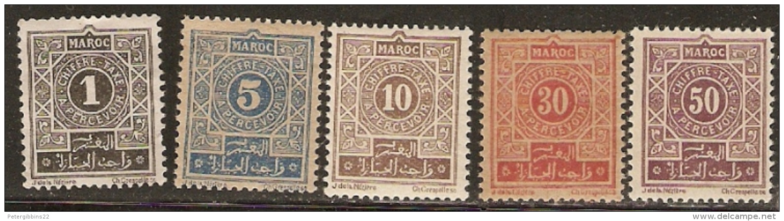 Morocco  1917  Postage Dues Various Values Mounted Mint - Ungebraucht