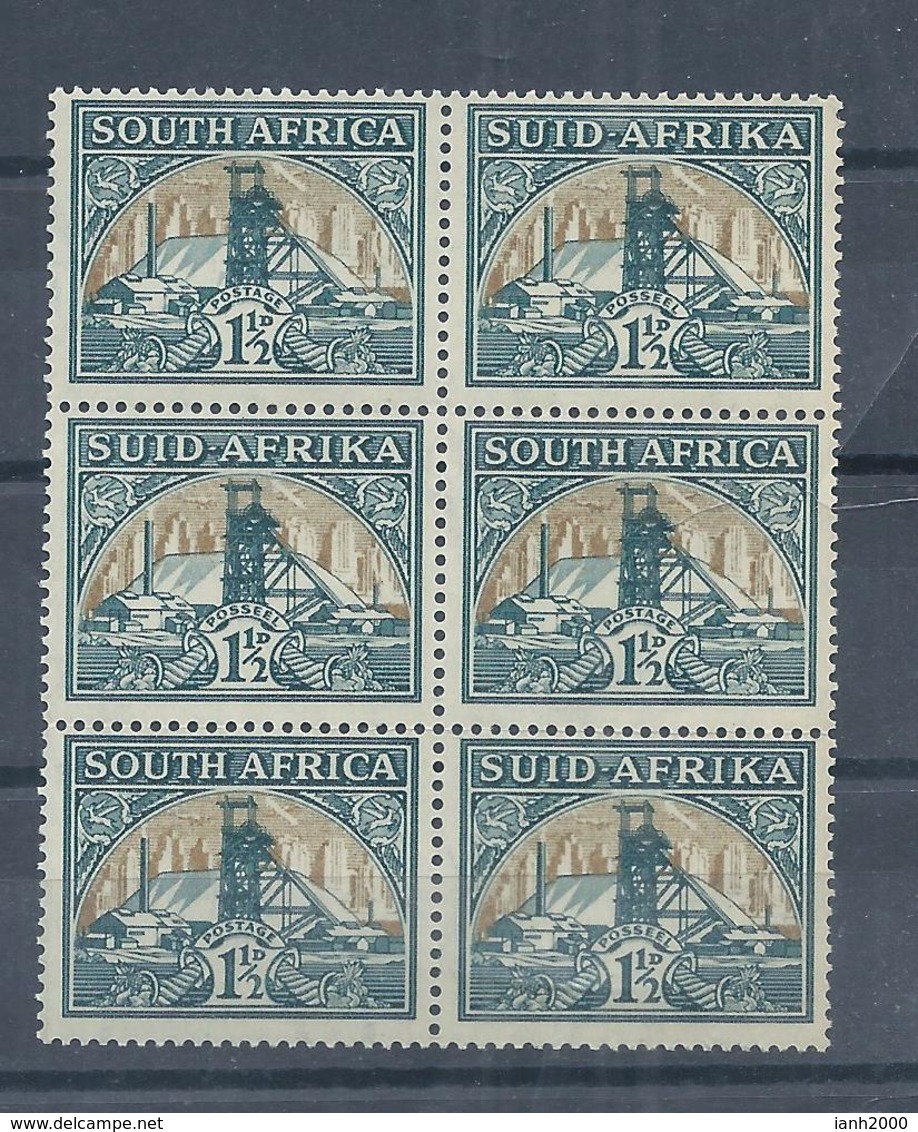 South Africa Stamps. 1933 Etc 1 1/2d Gold Mine MNH Block Of 3 Pairs. Folded Horizontally. Upright Watermark  (C949) - Neufs