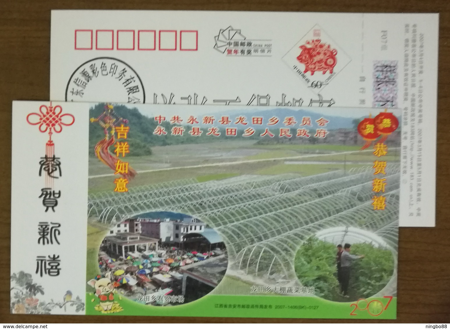 Farm Product Market,Vegetable Greenhouse Shed,China 2007yongxin County New Year Pre-stamped Card,specimen Overprint - Vegetables