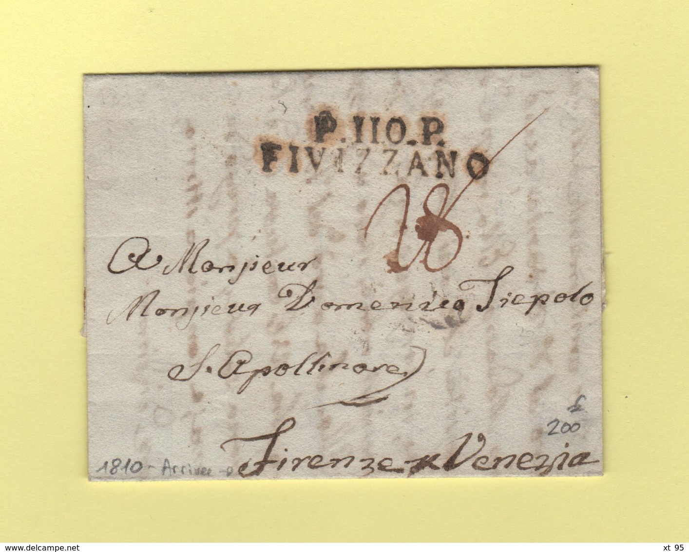 Fivizzano - 110 - Port Paye - 1810 - Destination Firenze - Arrivee Au Dos - Departement Conquis Des Apennins - 1792-1815: Départements Conquis