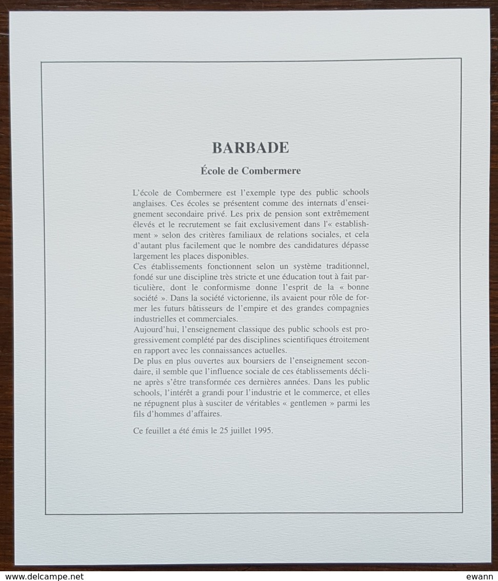 Barbade - YT BF N°33 Sur Document - Fondation De L'Ecole Combermere - Neuf - 1995 - Barbades (1966-...)