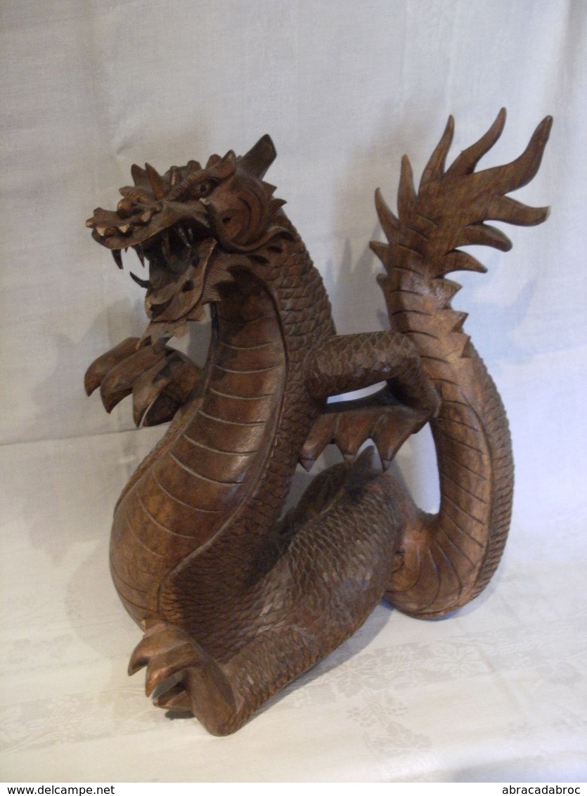 Sculpture Statue Bois  - Mauvais Etat A Restaurer -- Dragon - - Bois