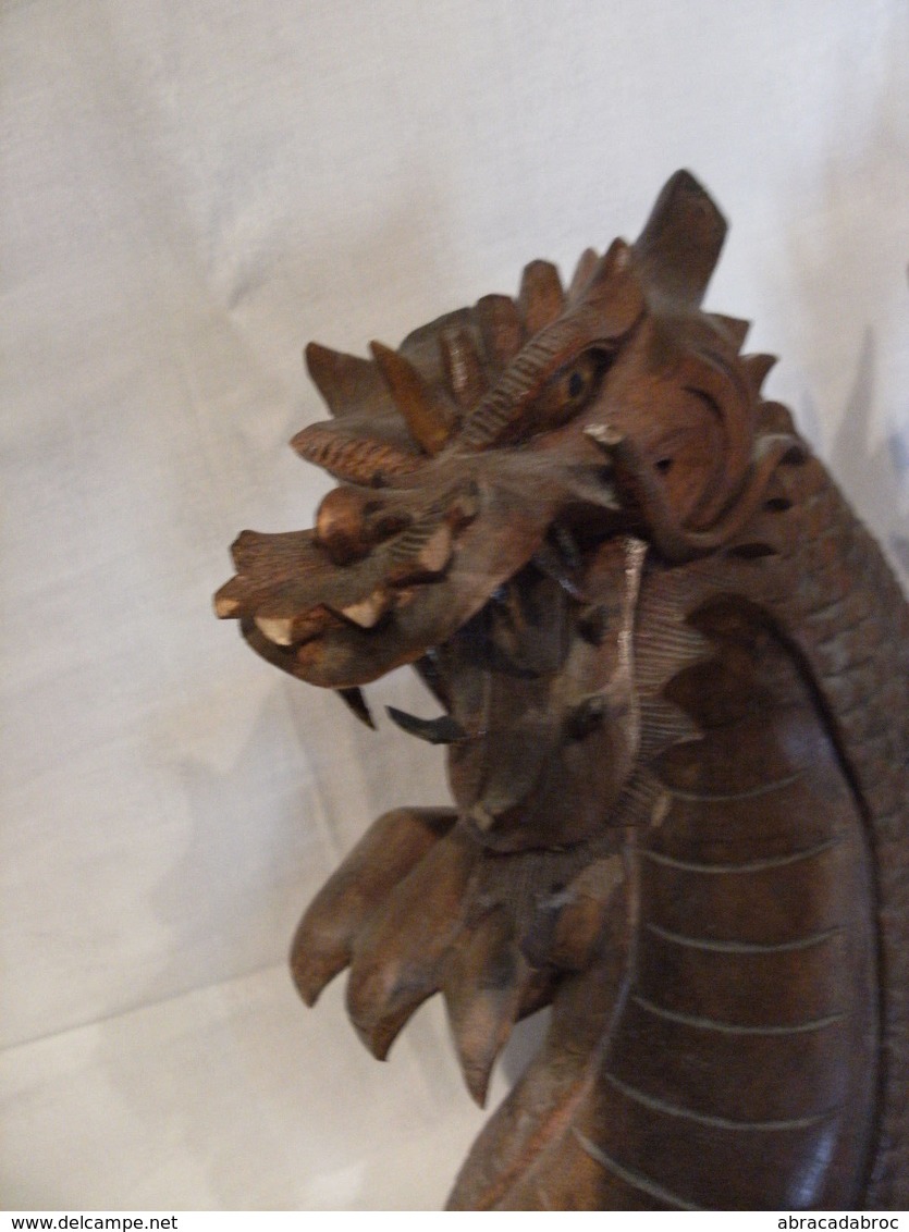 Sculpture Statue Bois  - Mauvais Etat A Restaurer -- Dragon - - Wood