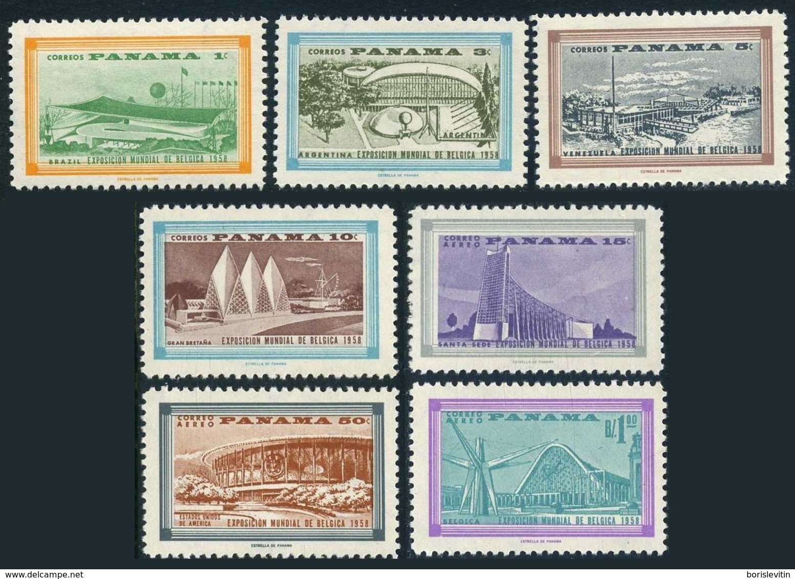 Panama 418-421,C207-C209,MNH.Michel 530-536. EXPO Brussels-1958.Pavilions. - 1958 – Brussels (Belgium)