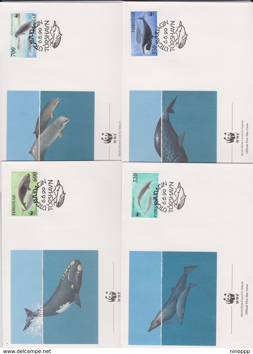 World Wide Fund For Nature 1990 Faroe Whales Set 4 Official First Day Covers - FDC