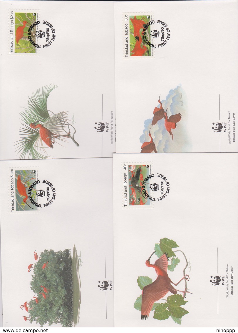 World Wide Fund For Nature 1990 Trinidad And Tobago Ibis Set 4 Official First Day Covers - FDC