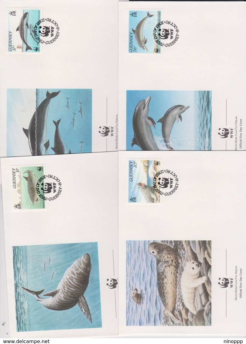World Wide Fund For Nature 1990 Guernsey Sealife Set 4 Official First Day Covers - FDC