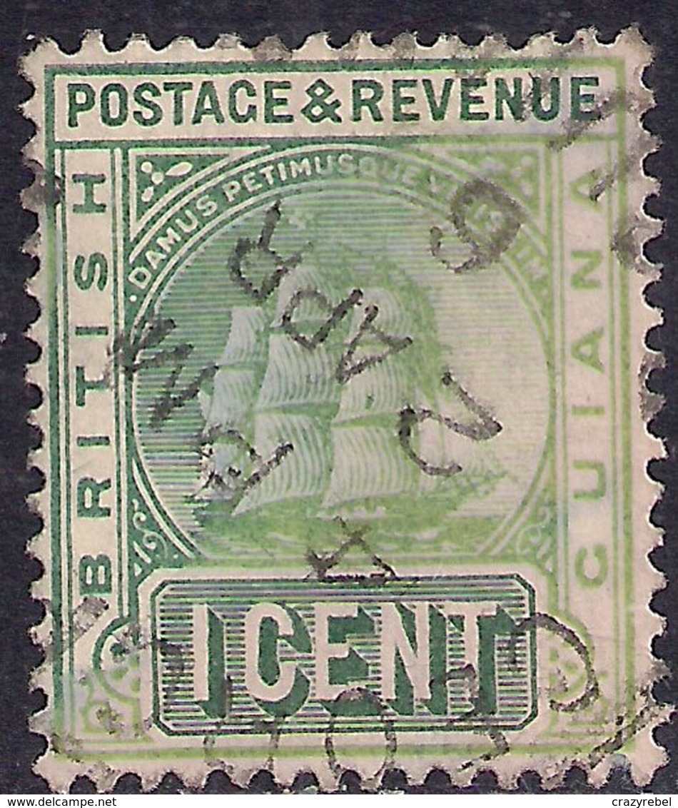 British Guiana 1889 1c Green Definitive SG 213 Used Stamp  ( G1081 ) - Guyane Britannique (...-1966)
