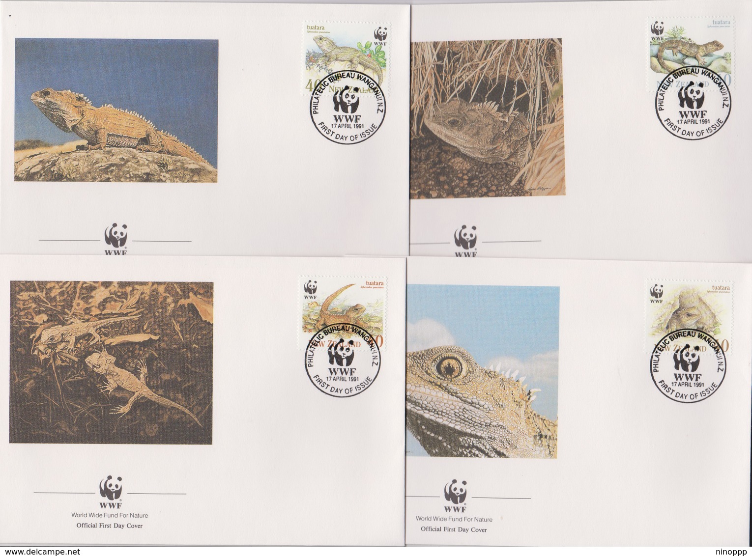 World Wide Fund For Nature 1991 New Zealand Tuatara ,Set 4 Official First Day Covers - FDC