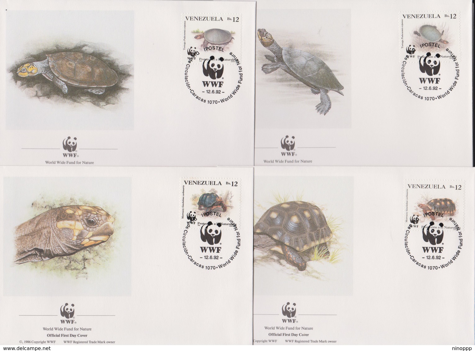 World Wide Fund For Nature 1992 Venezuela Turtles,Set 4 Official First Day Covers - FDC