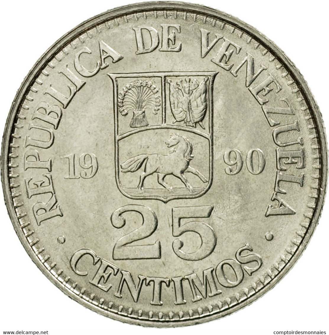 Monnaie, Venezuela, 25 Centimos, 1990, TTB, Nickel Clad Steel, KM:50a - Venezuela