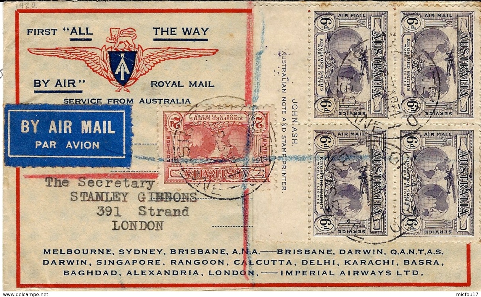 20-11  - 17-12 1931 - First All The Way  Service From Australia To England  - Nice Franking - Lettres & Documents