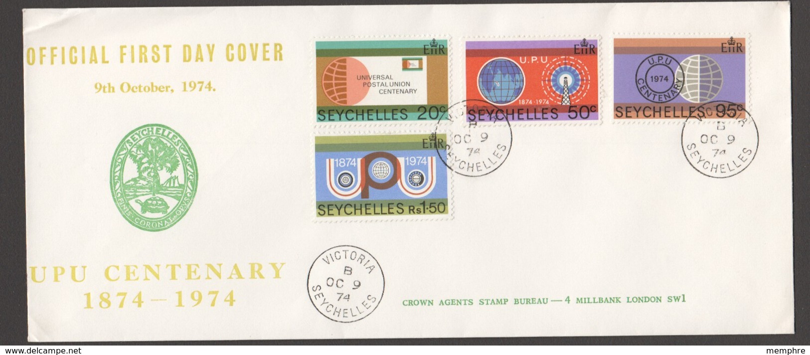 1974 - UPU Centenary - Complete Set On Unaddressed FDC - Seychelles (1976-...)