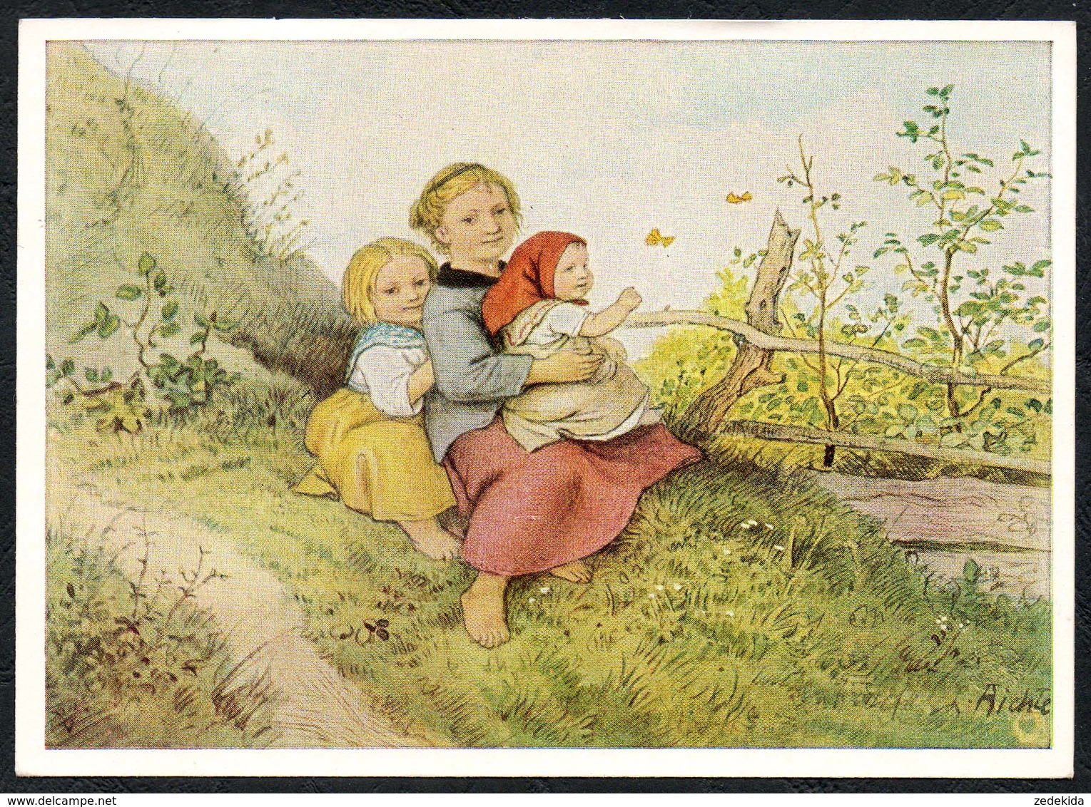 9408 - Ludwig Richter - Künstlerkarte - Kinder Mit Schmetterlingen - Klassische Kunst Hermes - Richter, Ludwig