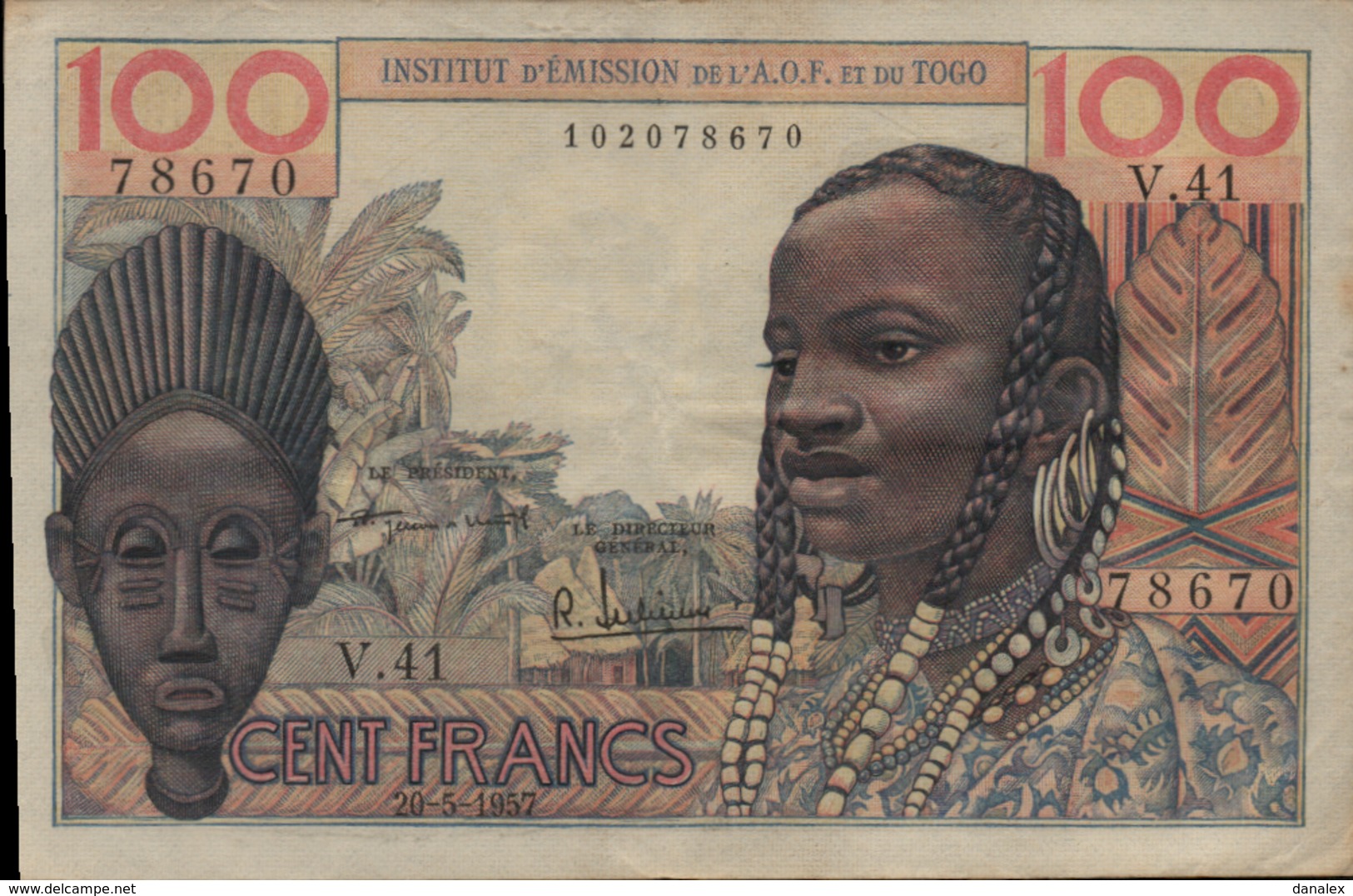 INSTITUT D EMISSION  A O F Et TOGO 100 FRANCS Du 20-5-1957 Pick 46  VF/TTB+ - Togo