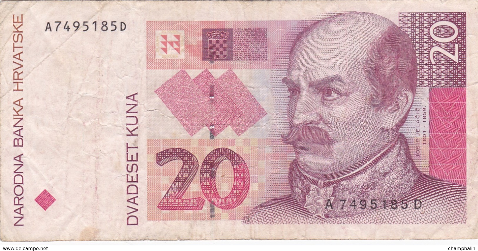 Croatie - Billet De 20 Kuna - Josip Jelacic - 31 Octobre 1993 - Croatie