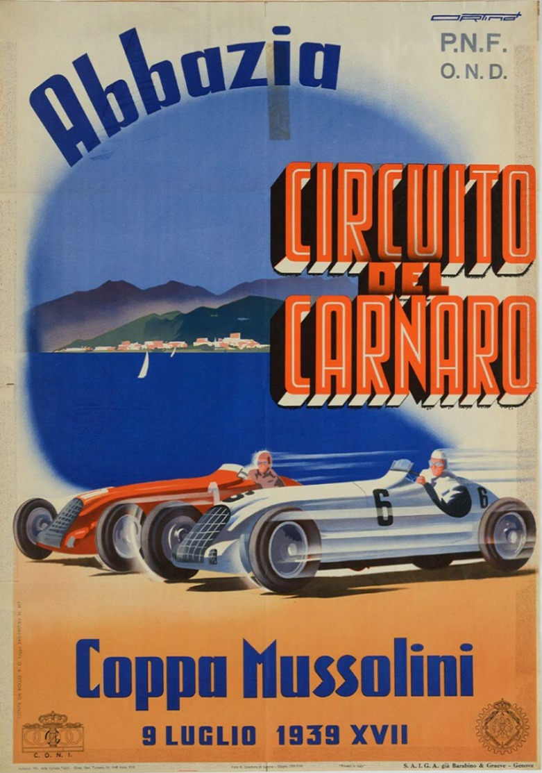 Car Automobile Grand Prix Postcard Abbazia Coppa Mussolini 1939 - Reproduction - Werbepostkarten