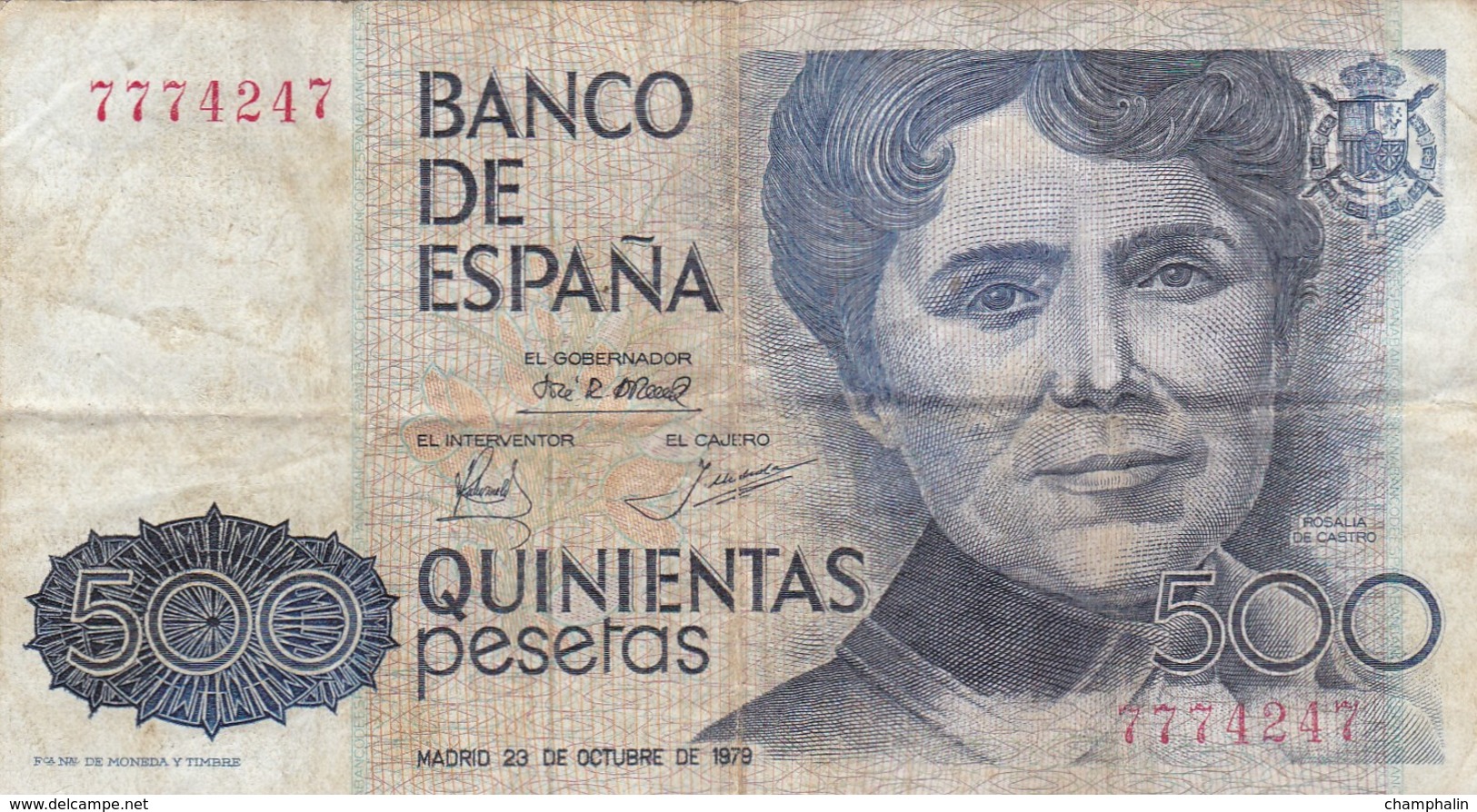 Espagne - Billet De 500 Pesetas - 23 Octobre 1979 - Rosalia De Castro - [ 4] 1975-… : Juan Carlos I