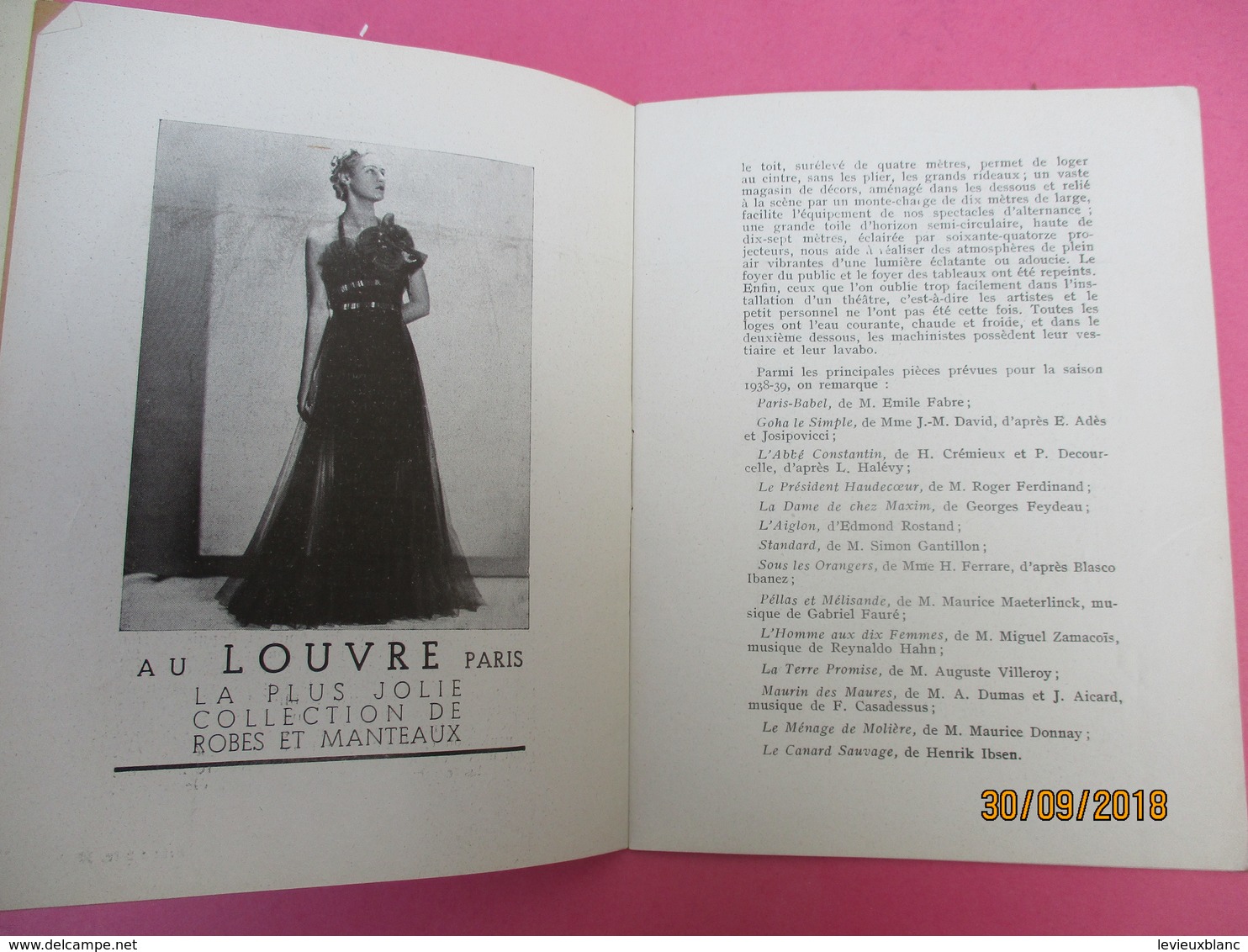 Théatre National De L'Odéon/Paul Abram/La Dame De Chez Maxim/Georges Feydeau/Prima 4 Sport Renault/1939       PROG196 - Programmes