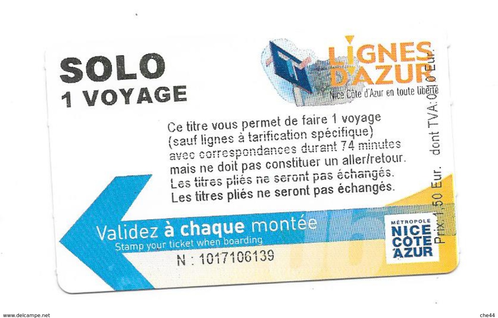 Ticket Solo Azur. (Voir Commentaire) - Europe
