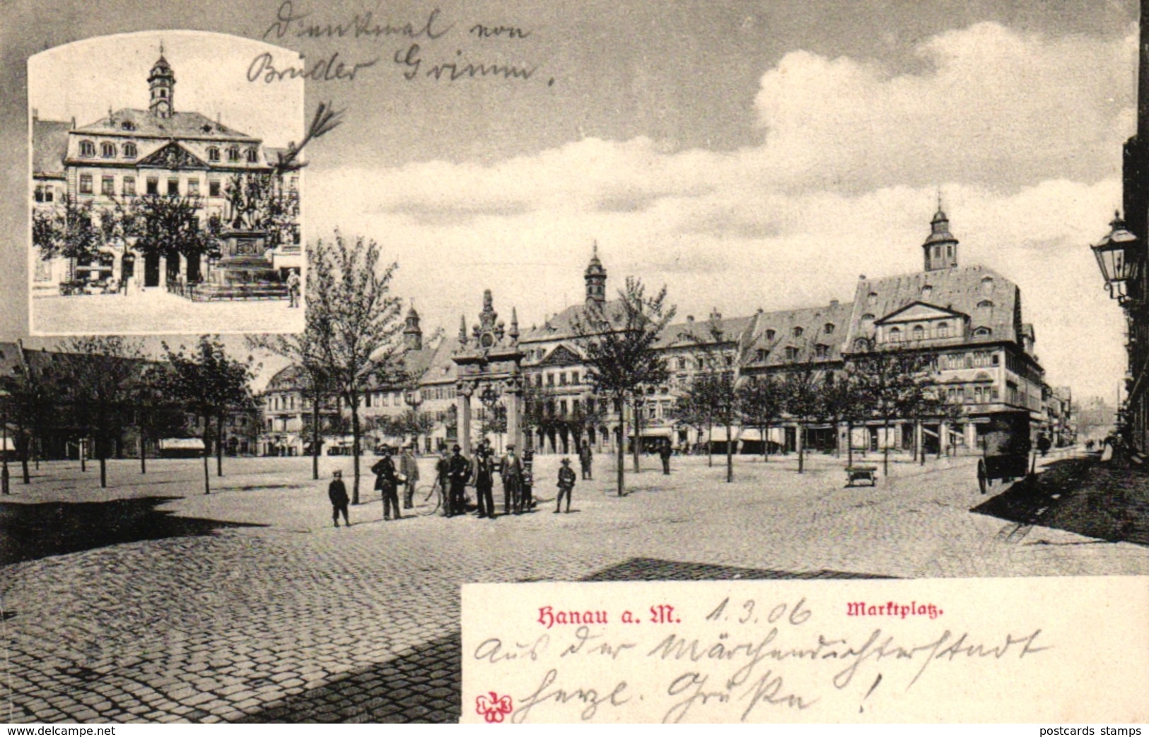 Hanau, Marktplatz, Brüder-Grimm-Denkmal, 1906 Von Hanau Nach Iserlohn Versandt - Hanau