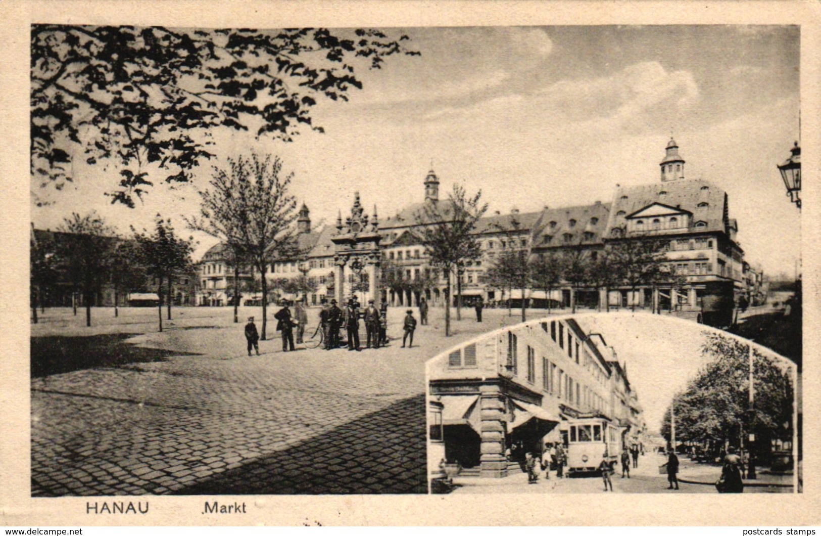 Hanau, Markt, Strassenbahn, 1917  Von Hanau Nach Chemnitz Versandt - Hanau