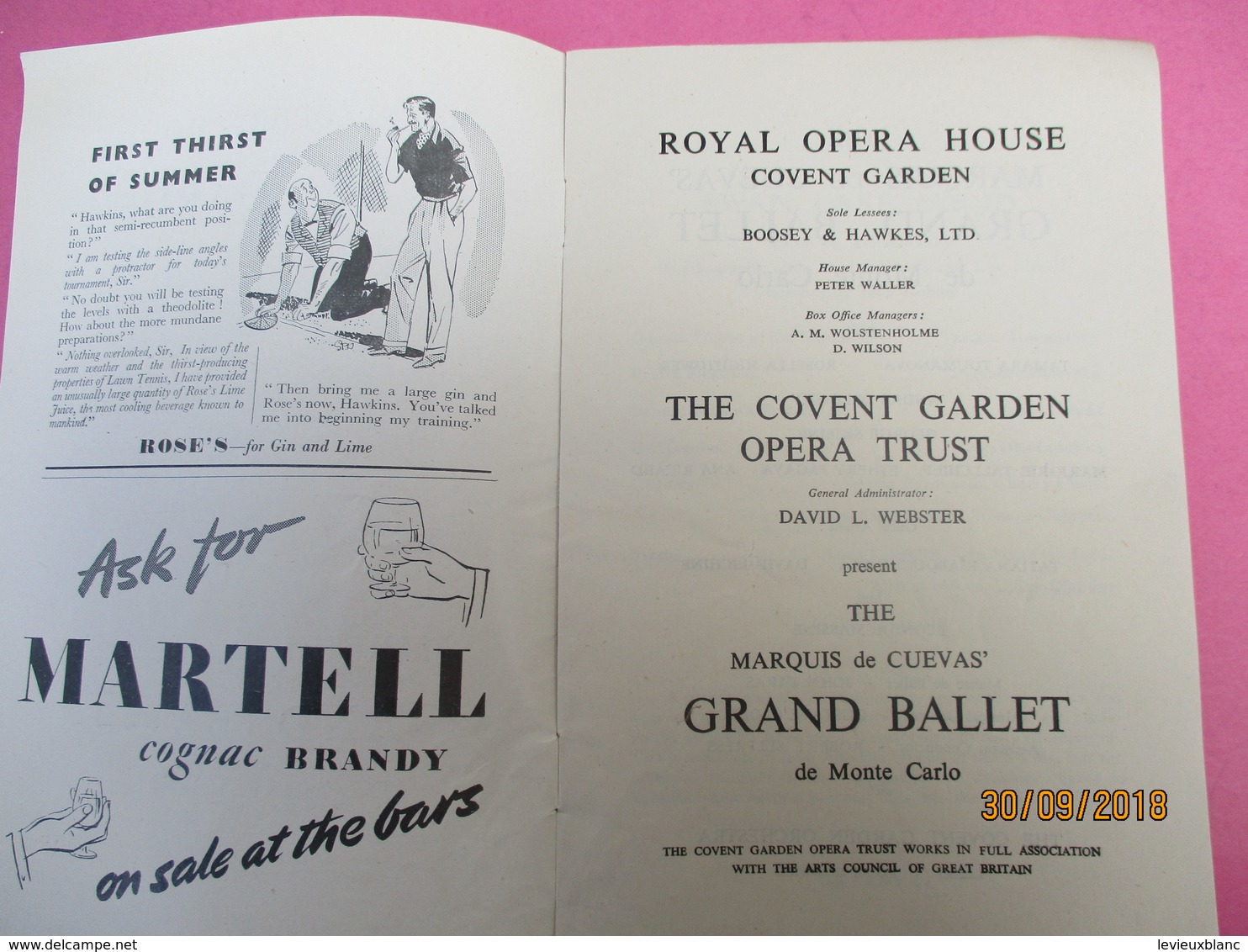 Royal Opéra House/ Covent Garden/ Grand Ballet DeMonte Carlo/ Marquis De Cuevas/ 1949 PROG201 - Programma's