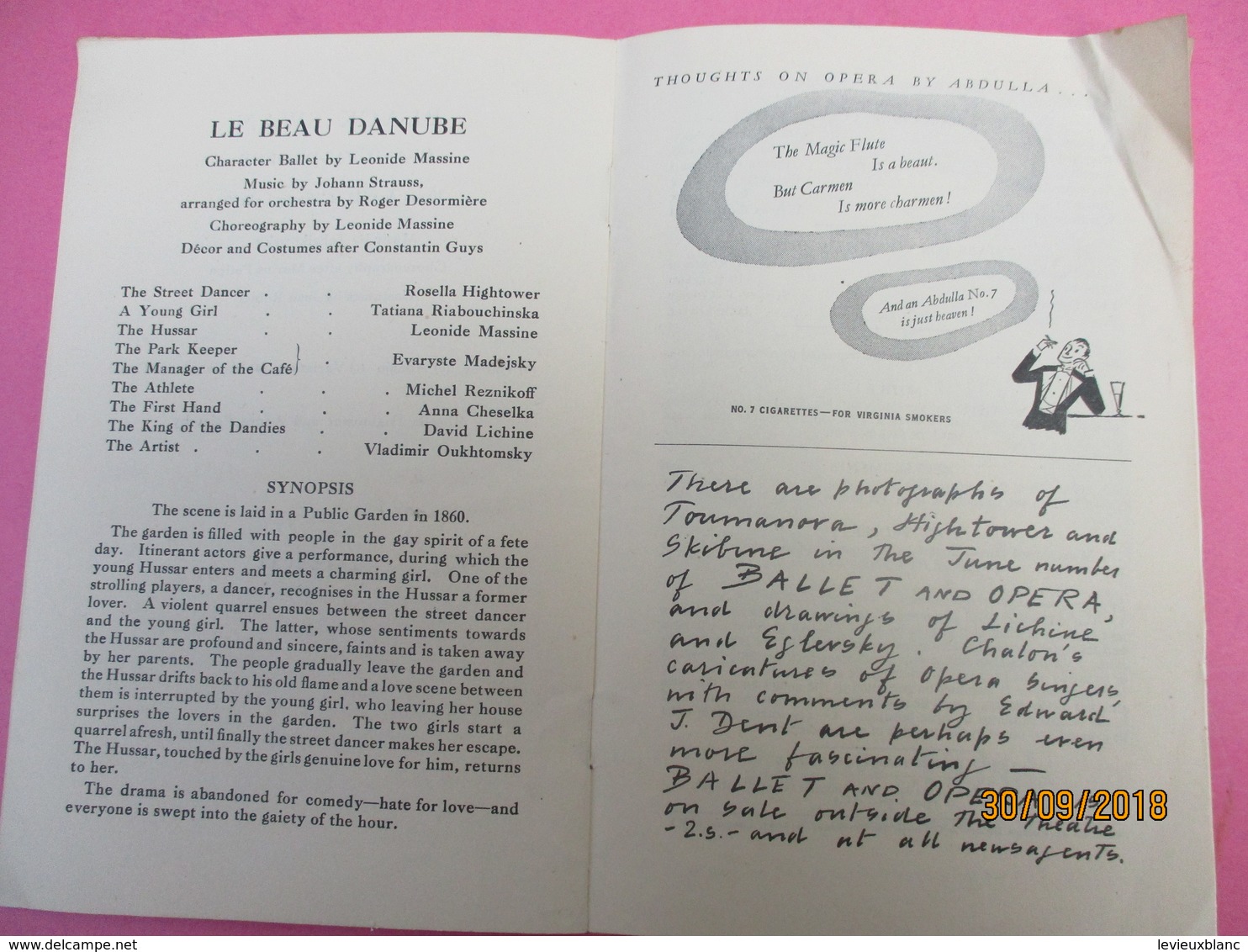 Royal Opéra House/ Covent Garden/ Grand Ballet DeMonte Carlo/ Marquis De Cuevas/ 1949 PROG201 - Programma's