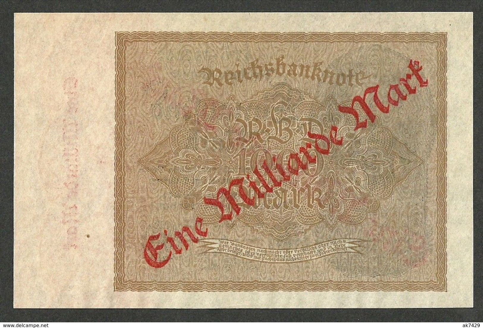 Germany Reichsbanknote 1000 Mark,Overprint 1,000,000,000 Mark 1923 Old 1922 UNC P-113a - 1000 Reichsmark