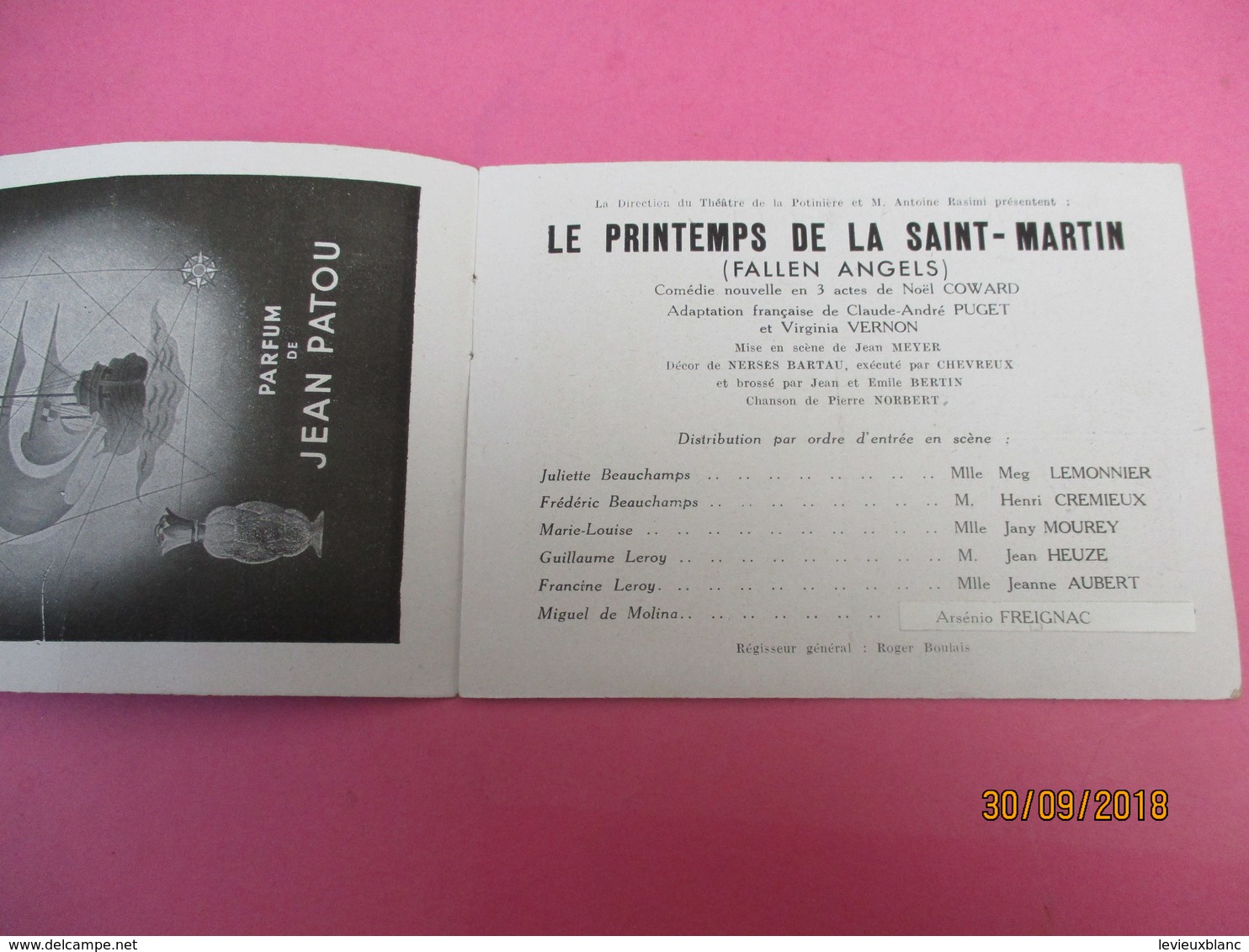 Théatre De La POTINIERE/Le Printemps De La Saint Martin/Noël Coward/Lemonnier-Crémieux/ 1945                  PROG202 - Programma's