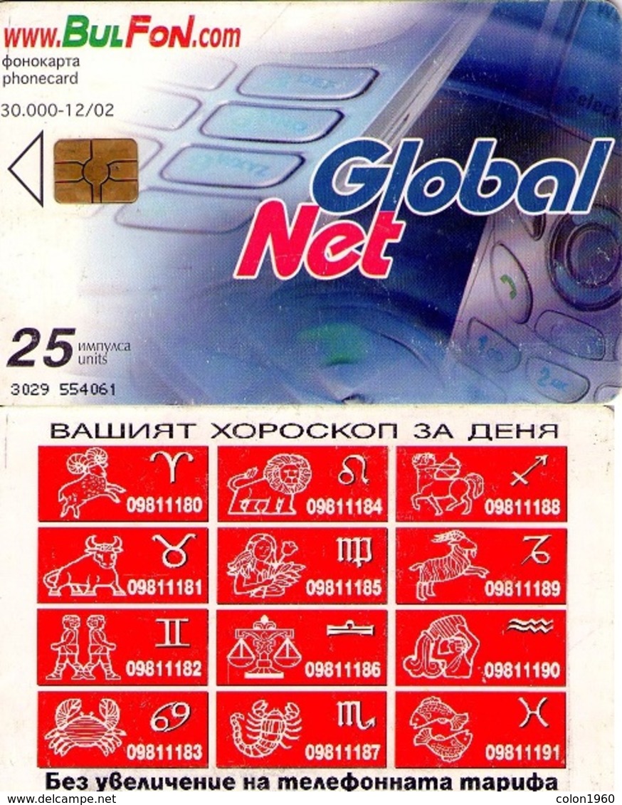 TARJETA TELEFONICA DE BULGARIA. GLOBAL NET, ZODIACO, HOROSCOPO, 12/02, CHIP ROJO, TIRADA 30000. FON-C-0212 (048) - Zodiaque