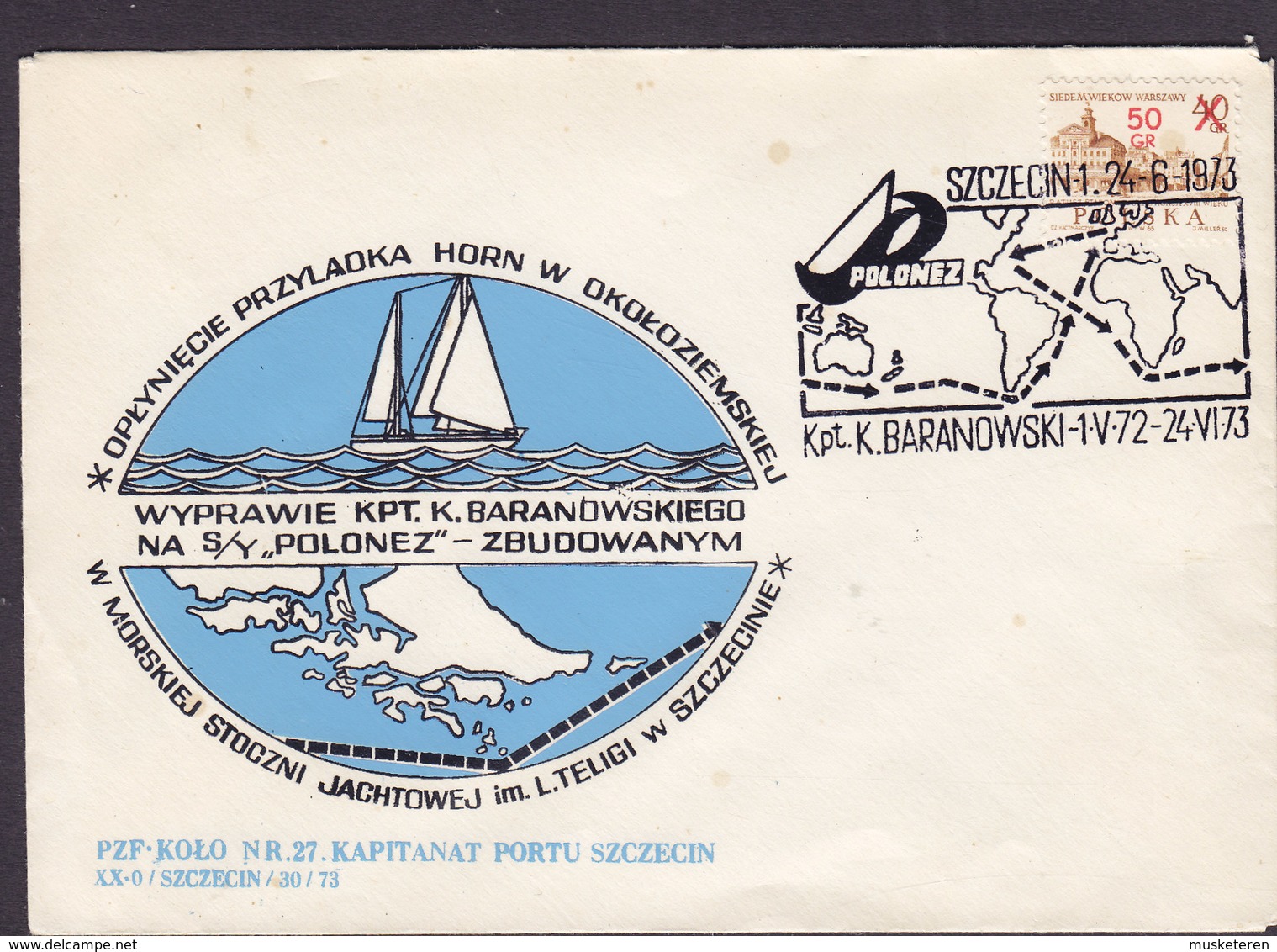 Poland Sonderstempel Kpt. K. Baranowski 'Round The World' Sailing SZCZECIN 1973 Cover Brief - Briefe U. Dokumente