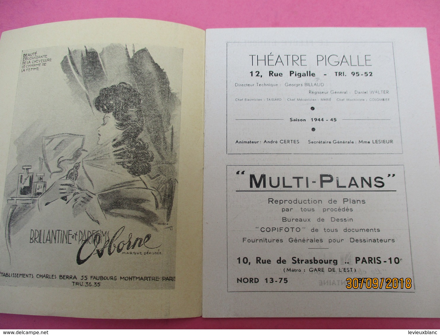 Théatre PIGALLE/ André Certes/Le Fleuve Etincelant / Charles MORGAN/Jean Mercure/Jandeline / 1945                PROG203 - Programma's
