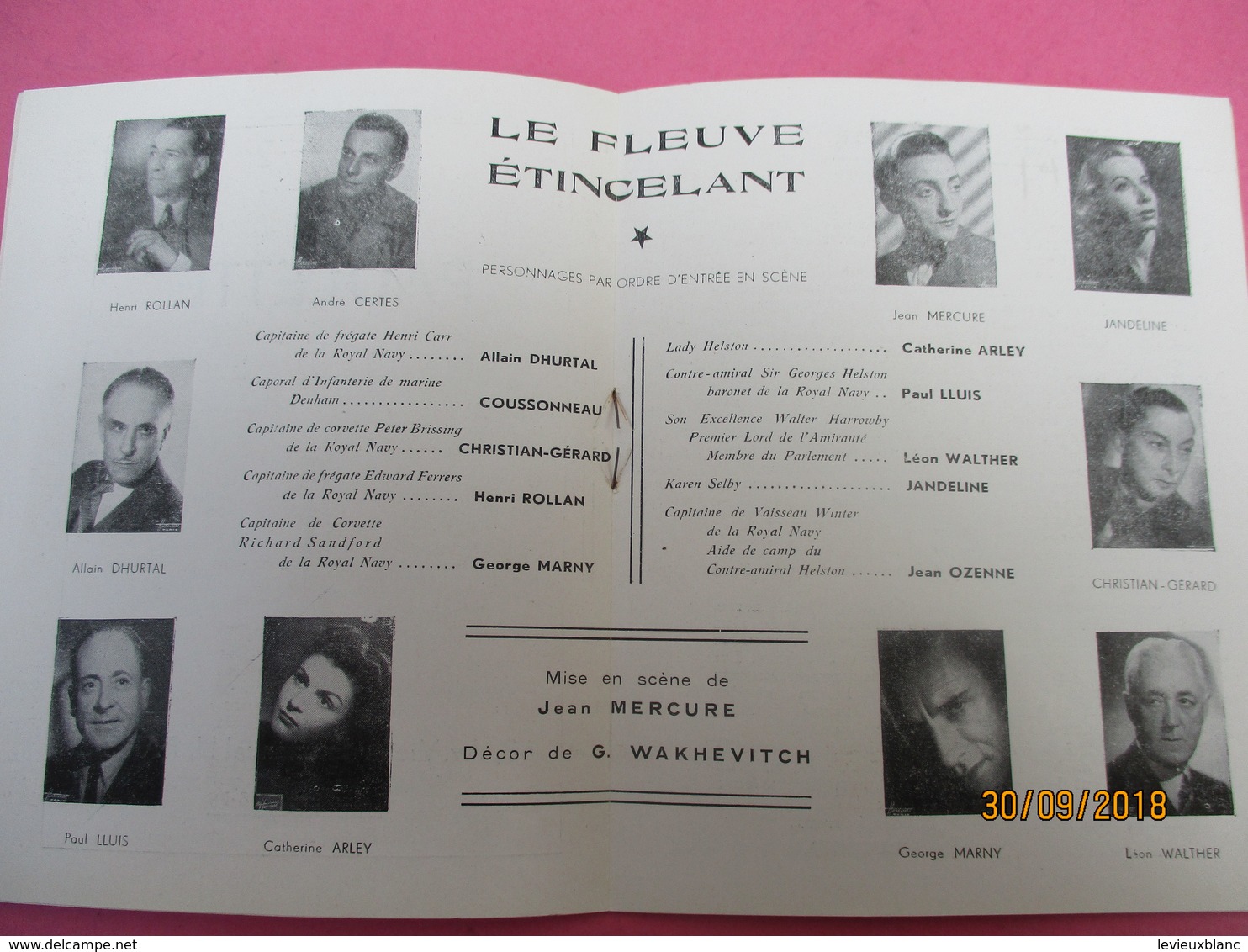 Théatre PIGALLE/ André Certes/Le Fleuve Etincelant / Charles MORGAN/Jean Mercure/Jandeline / 1945                PROG203 - Programma's