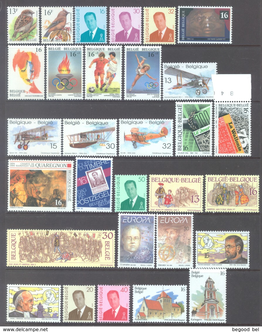 BELGIUM - 1994 - MNH/***LUXE -  YEAR 1994 COMPLETE WITH  BOOKLET AND BLOC - QUOT. 85.00 EUR VF 1.143 BEF - Lot 17874 - Volledige Jaargang
